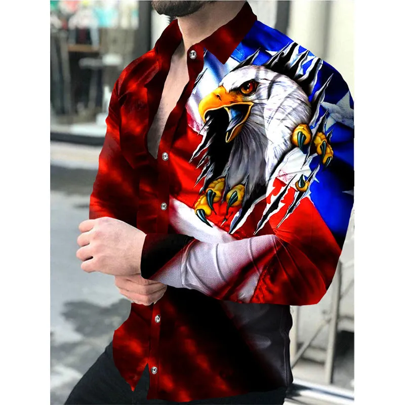 Europe and America 2022 foreign trade men&#039;s new casual personality hipster long sleeve 3D digital printed shirt plus size men&#039;s wear