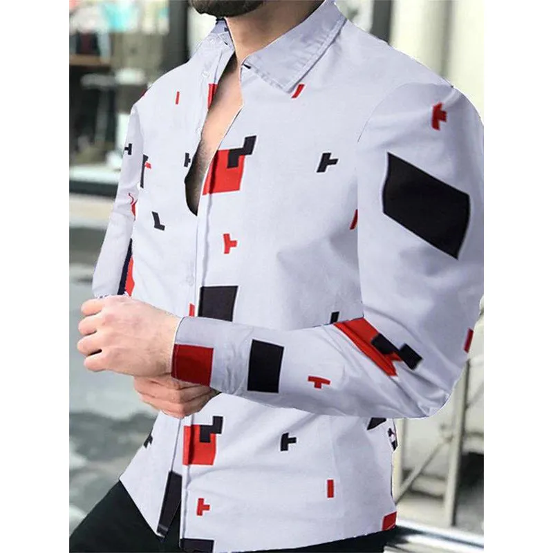 Europe and America 2022 foreign trade men&#039;s new casual personality hipster long sleeve 3D digital printed shirt plus size men&#039;s wear