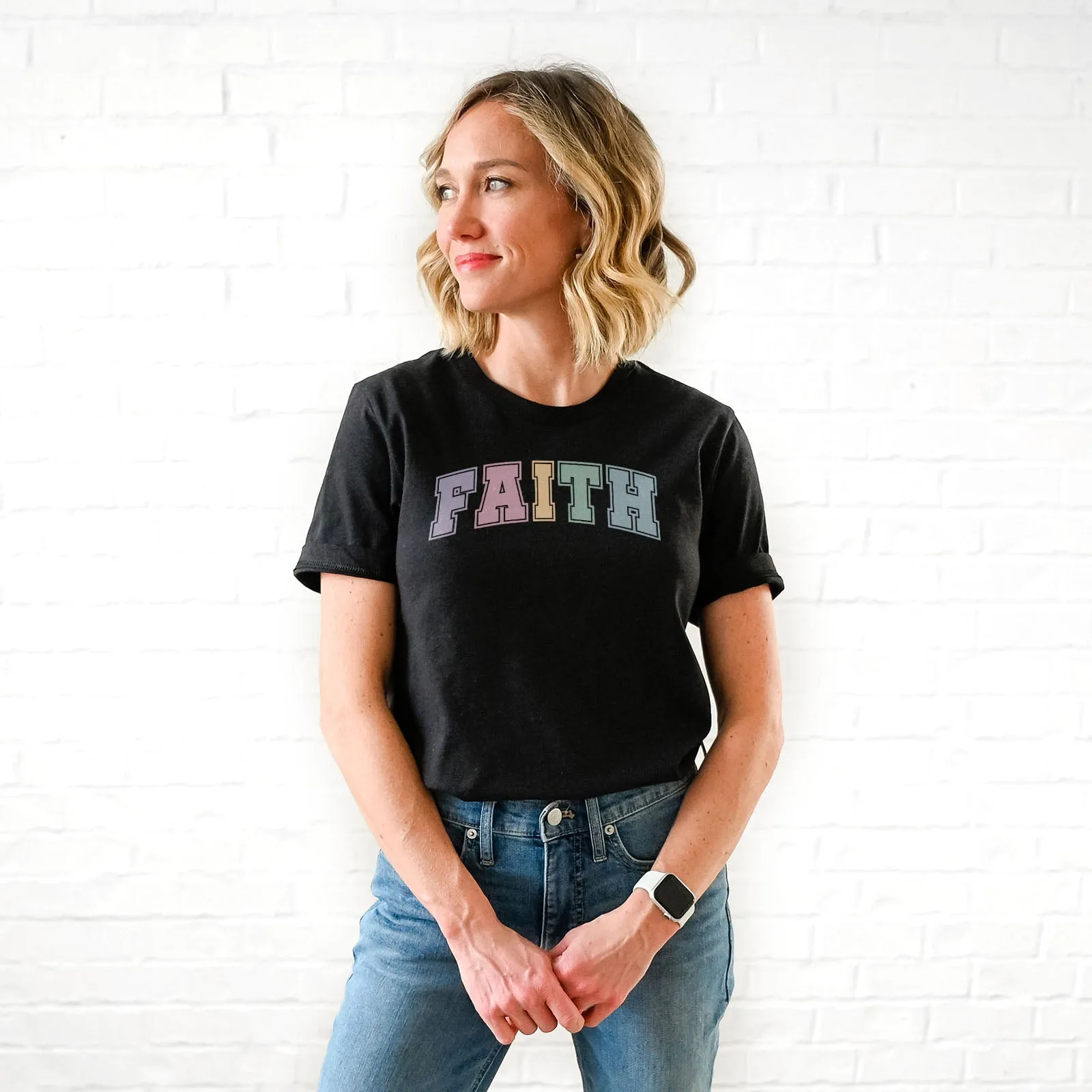 Faith Block Pastel Tee Shirts For Women - Christian Easter T Shirts