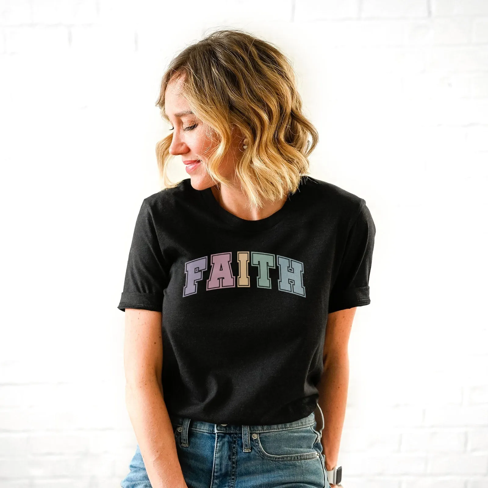 Faith Block Pastel Tee Shirts For Women - Christian Easter T Shirts