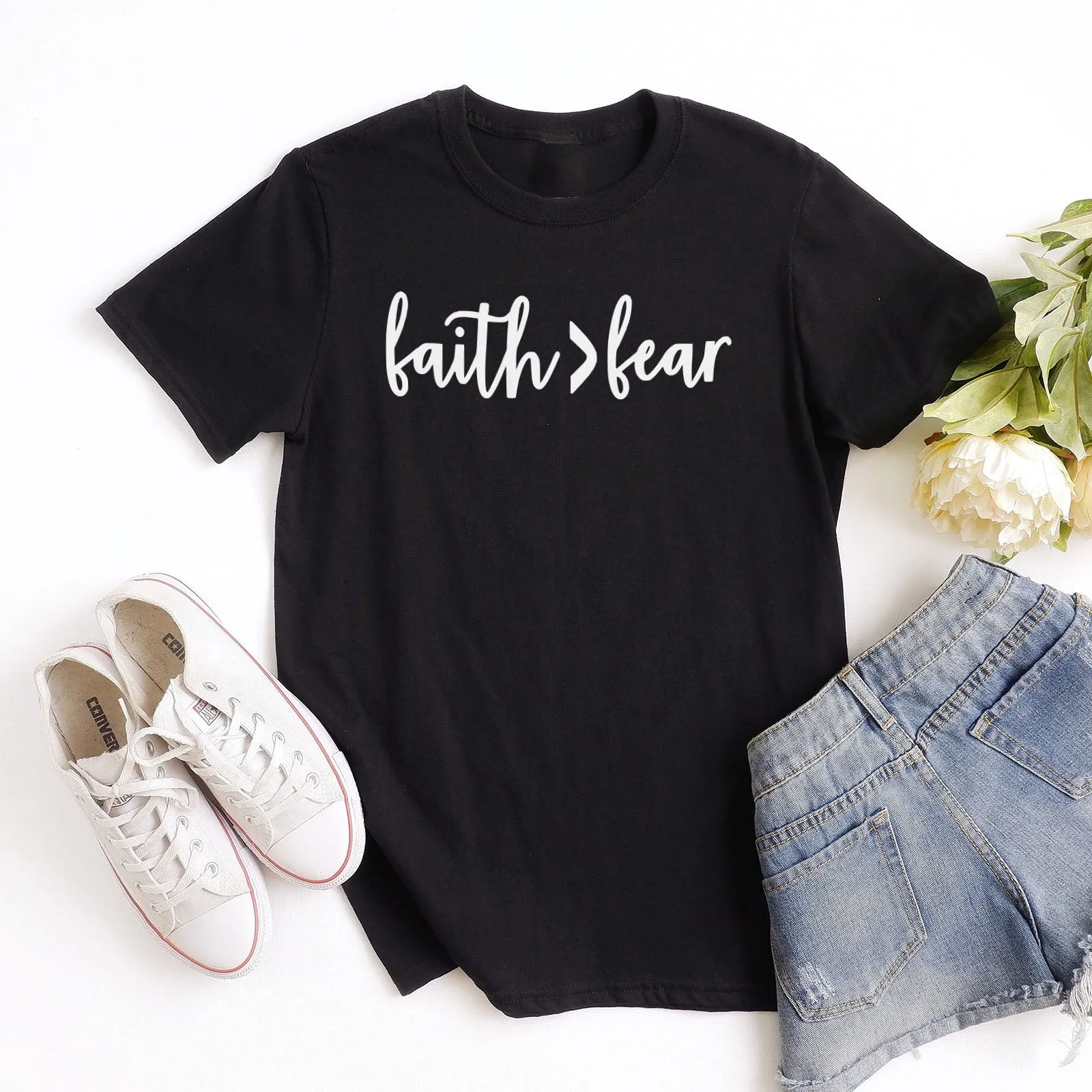 Faith Fear Tee Shirts For Women - Christian Shirts for Women - Religious Tee Shirts