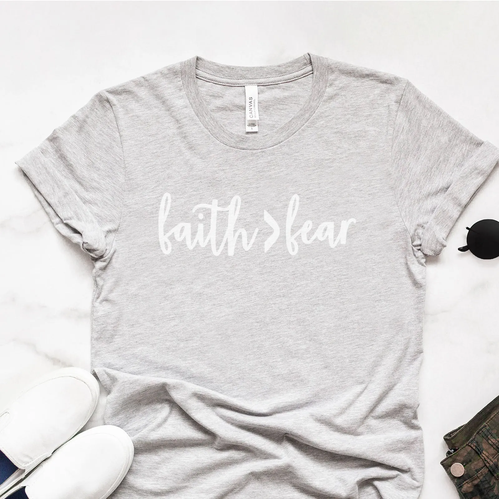 Faith Fear Tee Shirts For Women - Christian Shirts for Women - Religious Tee Shirts