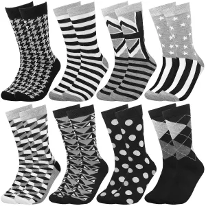 Falari Men 8 Pairs Black Grey White Novelty Crazy Combed Casual Dress Socks