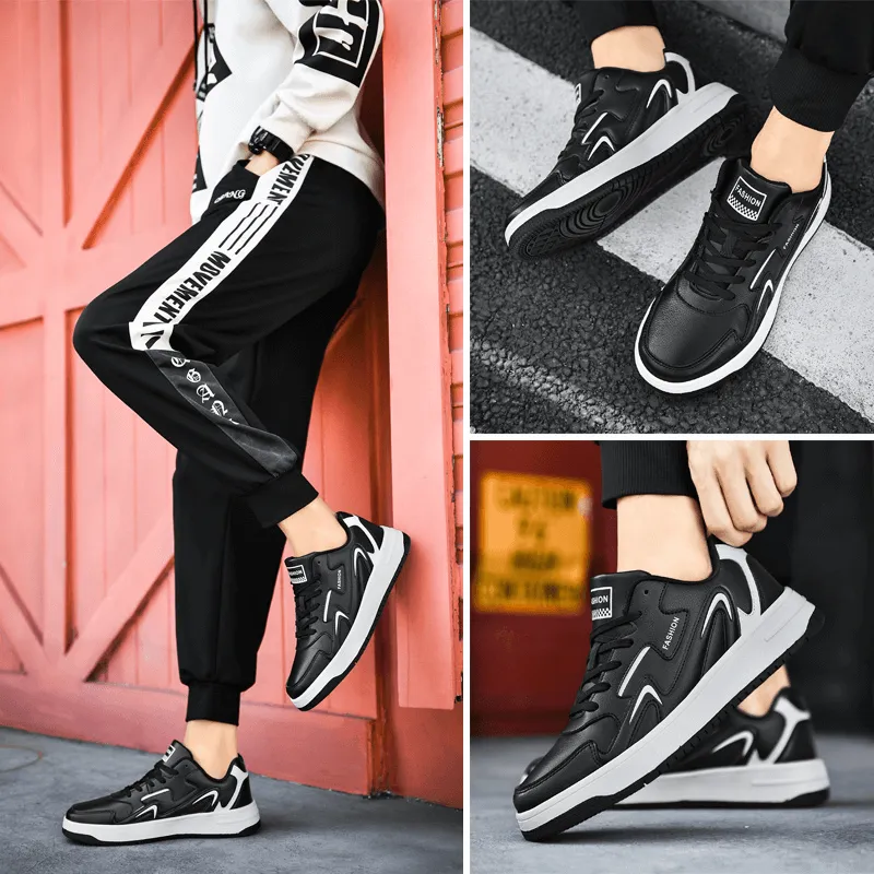 Fashion Leather Walking Sneakers With Lace-Up / Casual Flat Shoes - SF1467