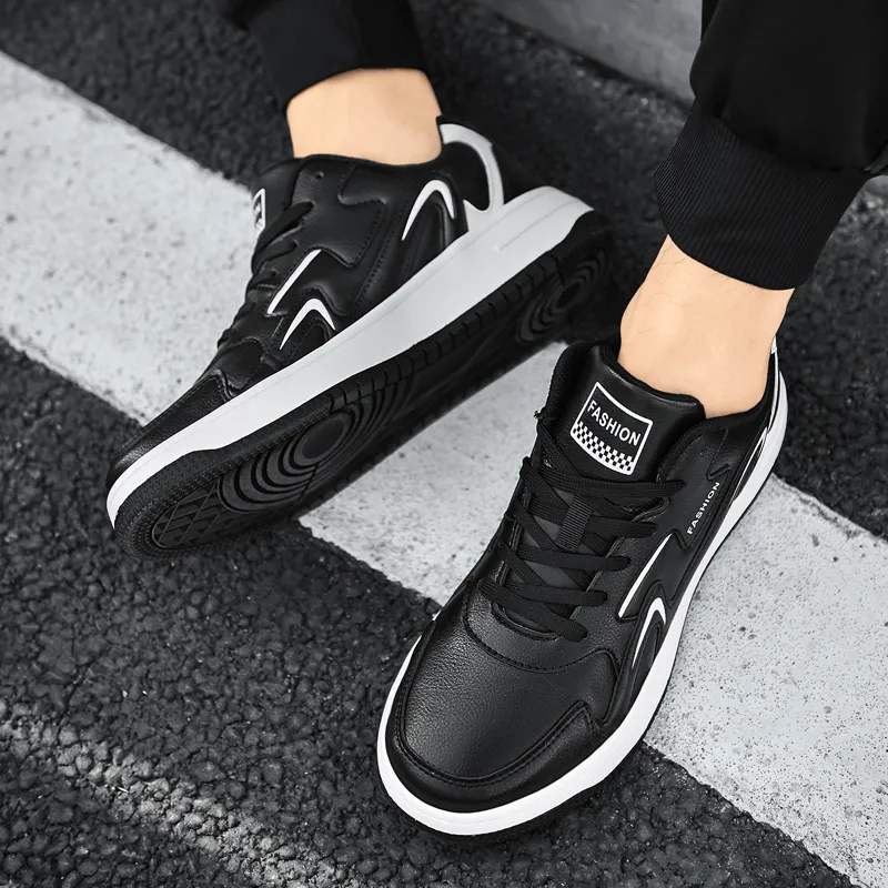 Fashion Leather Walking Sneakers With Lace-Up / Casual Flat Shoes - SF1467