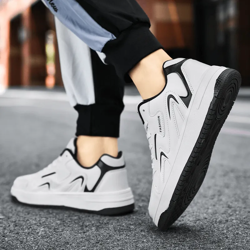 Fashion Leather Walking Sneakers With Lace-Up / Casual Flat Shoes - SF1467