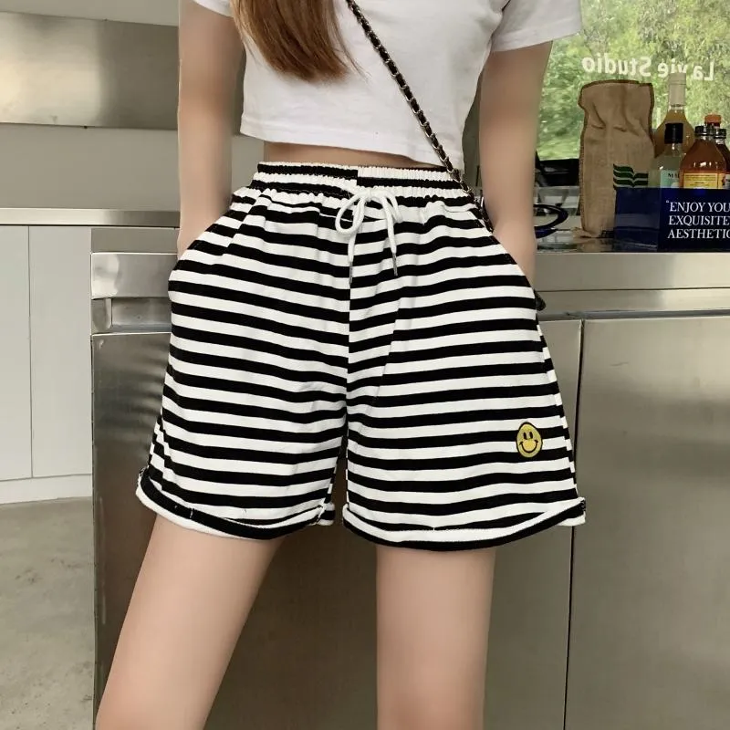 Faux Cotton Embroidery Stripe Shorts