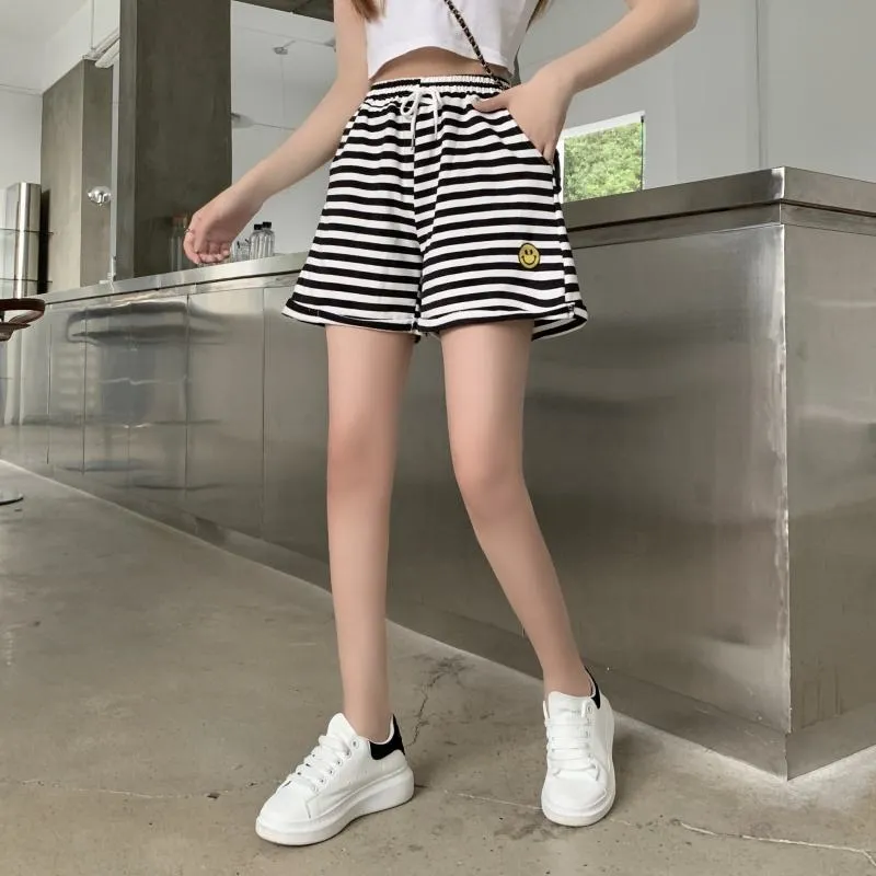 Faux Cotton Embroidery Stripe Shorts