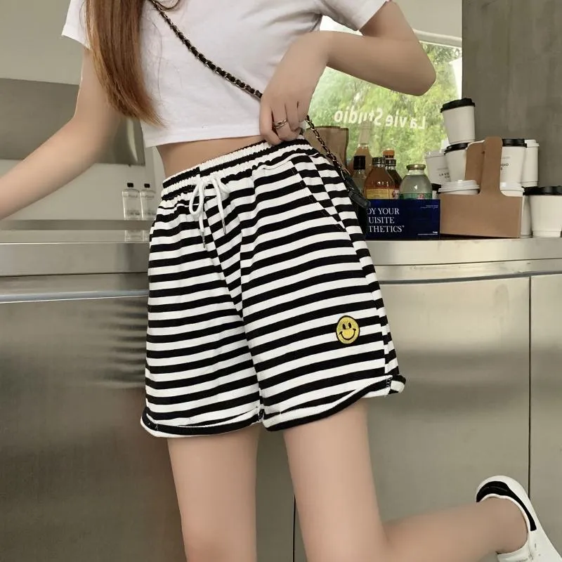 Faux Cotton Embroidery Stripe Shorts