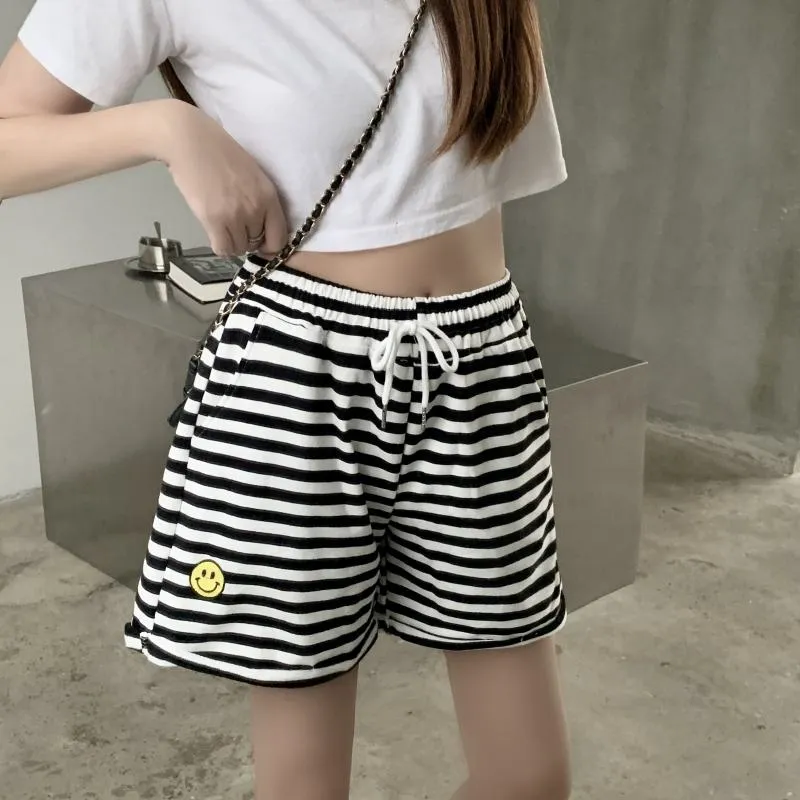 Faux Cotton Embroidery Stripe Shorts