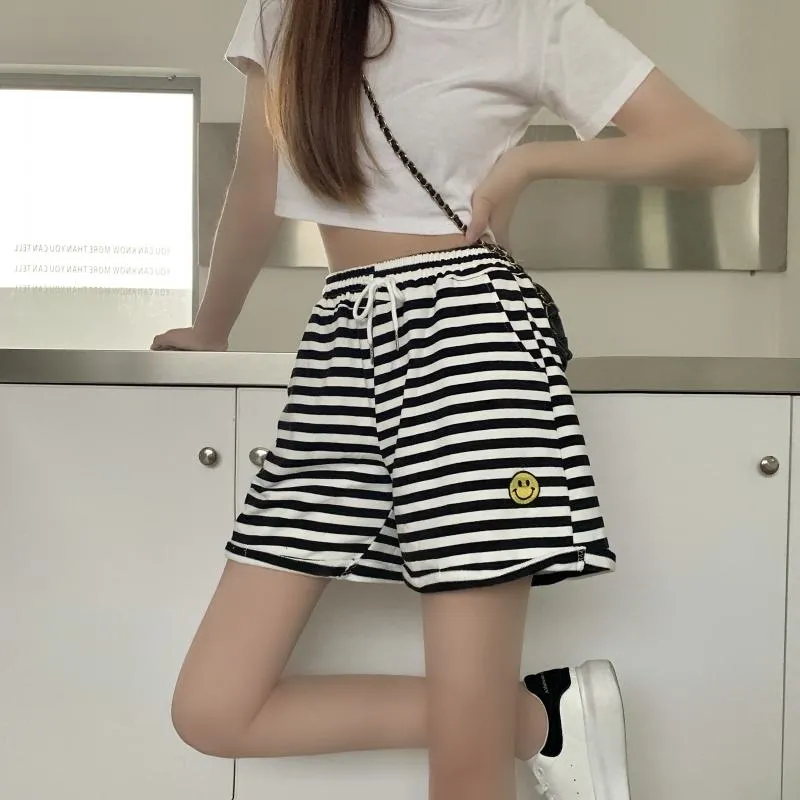 Faux Cotton Embroidery Stripe Shorts