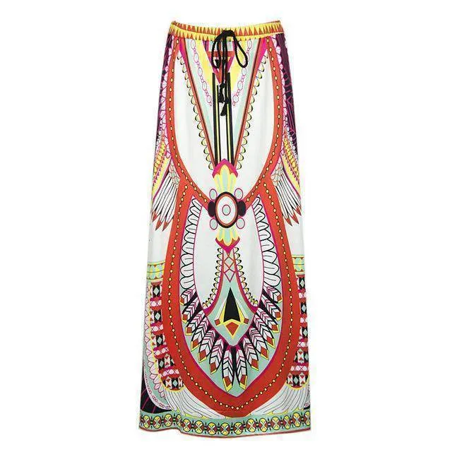 Fits 25 - 45" waist, African, Boho Print Beach Maxi High Waist Skirts