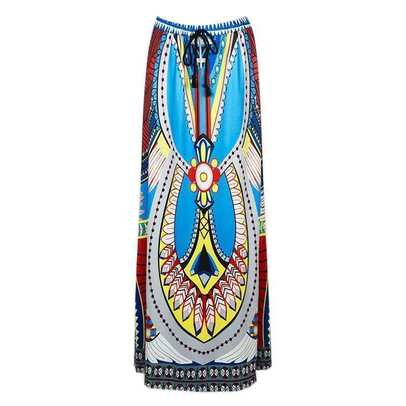 Fits 25 - 45" waist, African, Boho Print Beach Maxi High Waist Skirts