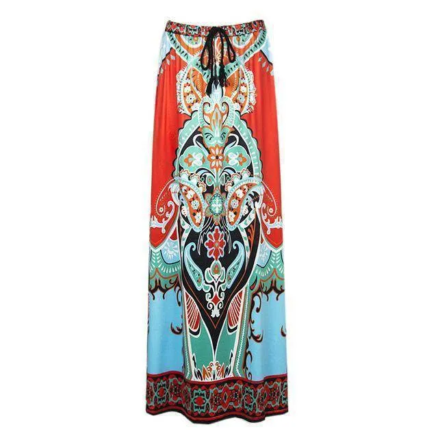 Fits 25 - 45" waist, African, Boho Print Beach Maxi High Waist Skirts