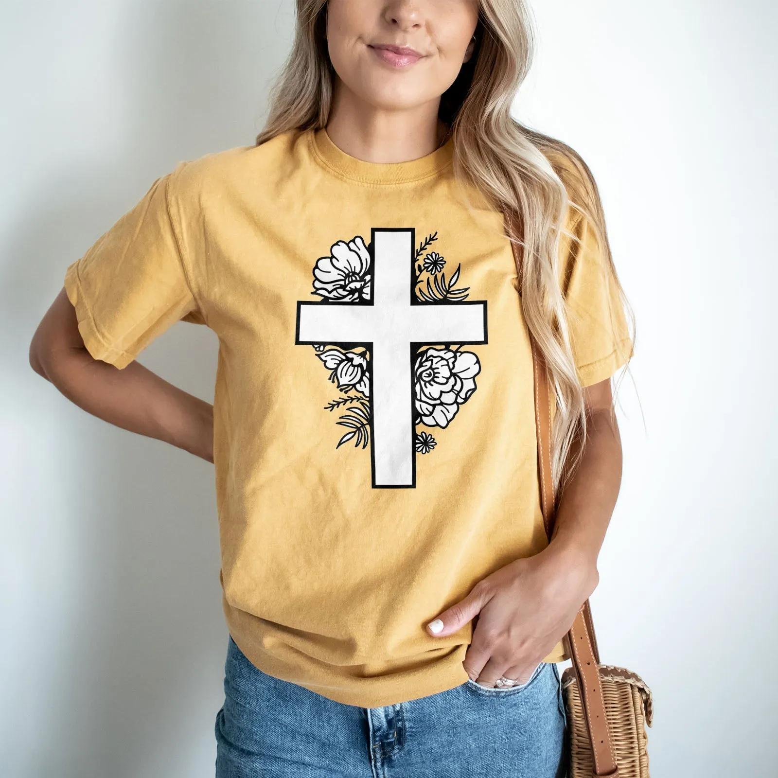 Floral Cross Tee Shirts For Women - Christian Shirts for Women - Religious Tee Shirts