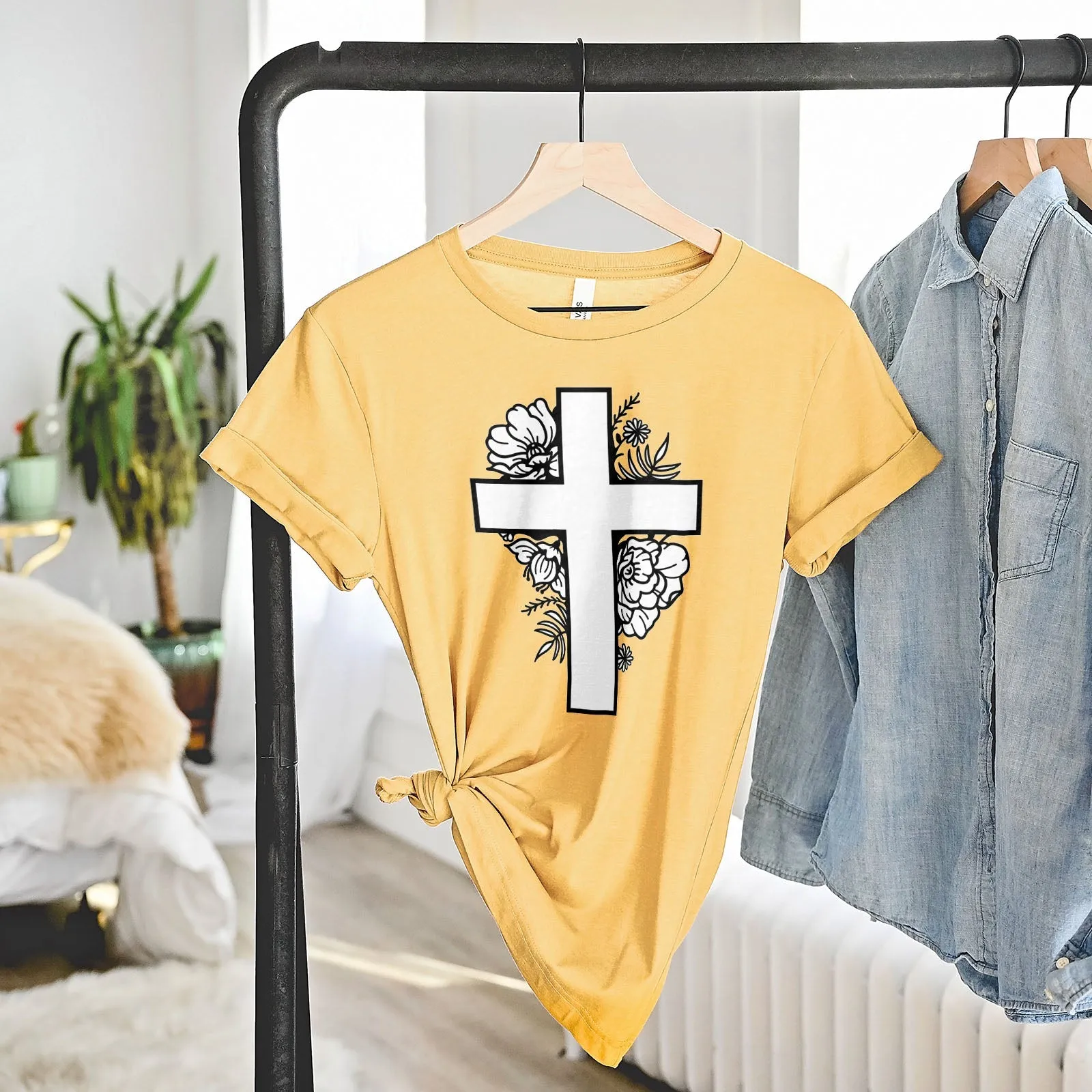 Floral Cross Tee Shirts For Women - Christian Shirts for Women - Religious Tee Shirts