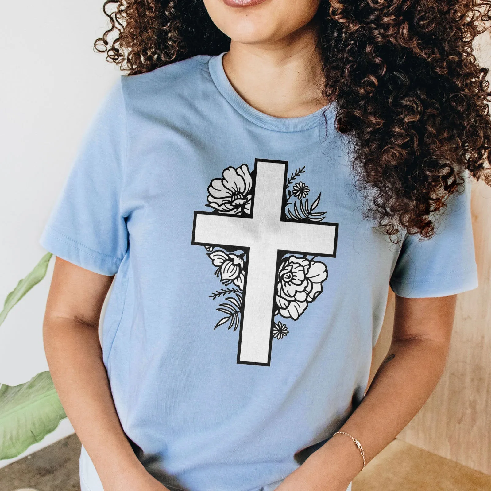 Floral Cross Tee Shirts For Women - Christian Shirts for Women - Religious Tee Shirts