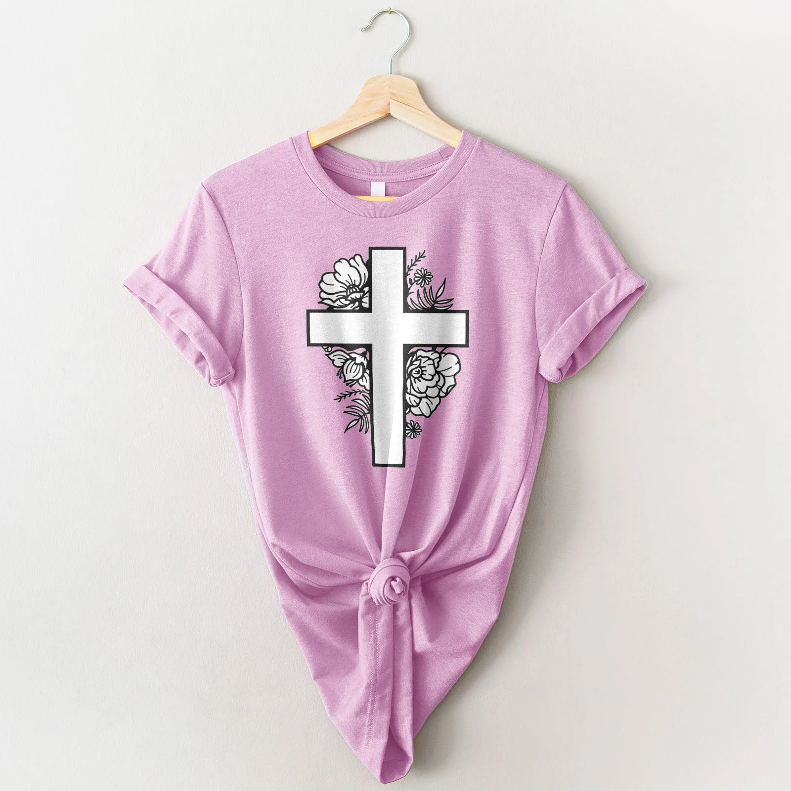 Floral Cross Tee Shirts For Women - Christian Shirts for Women - Religious Tee Shirts