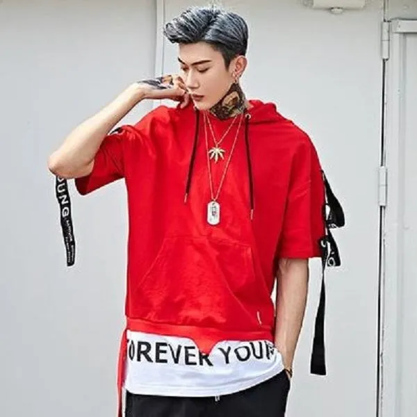 Forever Young Printed Hip Hop Streetwear Hooded Loose Tee