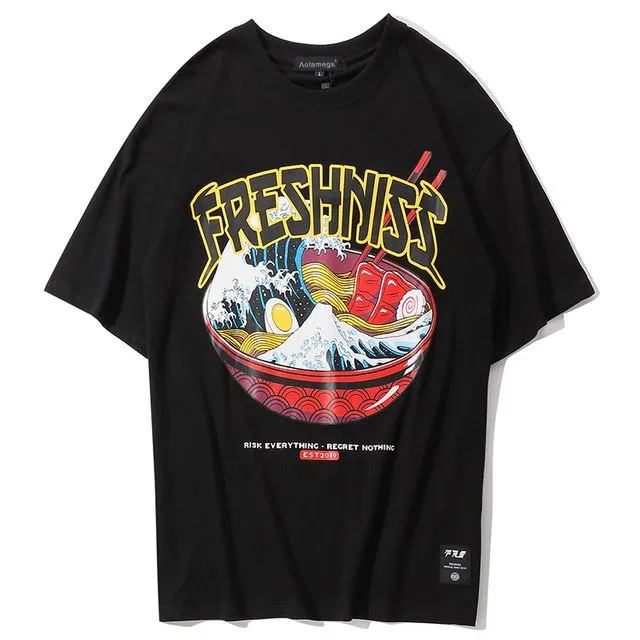 Freshness Ramen Printed Hip Hop Streetwear Loose Tees