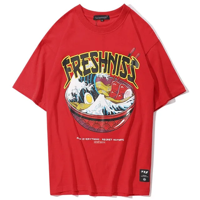 Freshness Ramen Printed Hip Hop Streetwear Loose Tees