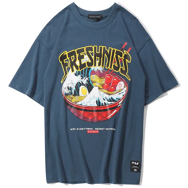 Freshness Ramen Printed Hip Hop Streetwear Loose Tees