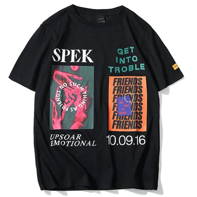 Get Into Trouble Printed Hip Hop Streetwear Loose Tees