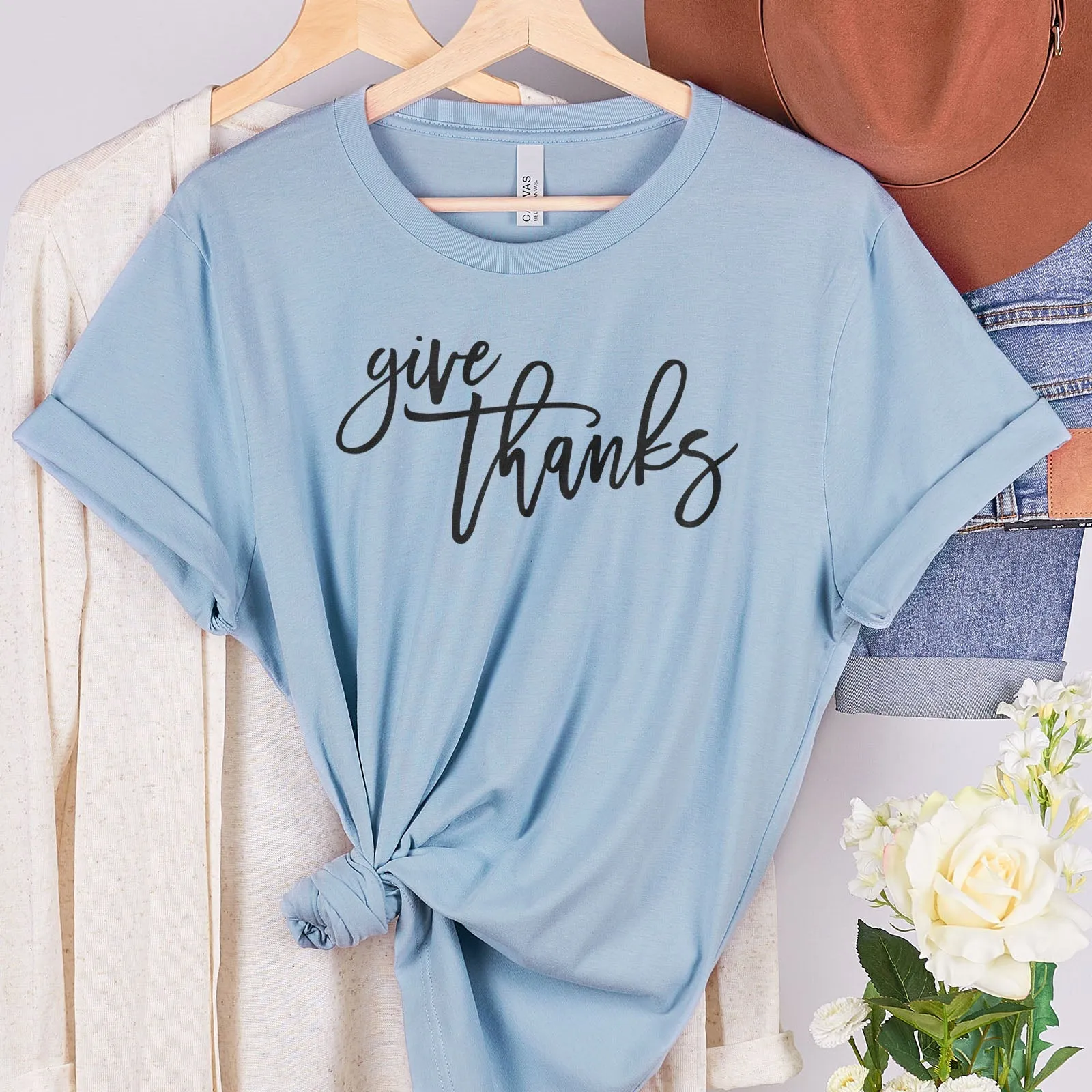 Give Thanks Tee Shirts For Women - Christian Shirts for Women - Religious Tee Shirts