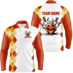 Halloween Orange Argyle Pattern Bowling Pumpkins Shirts For Men Custom Team Bowling Jerseys