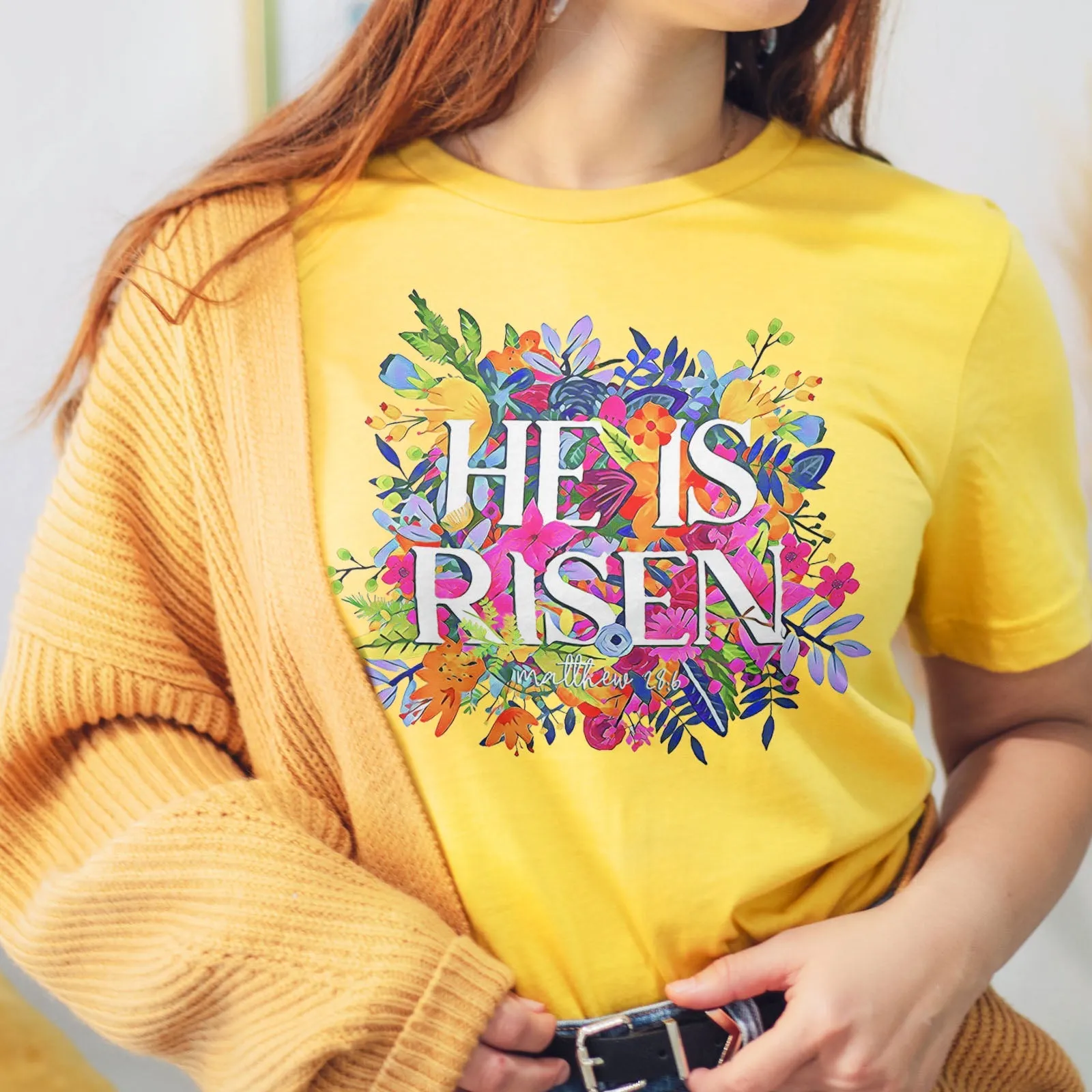 He Is Risen Bright Easter Flowers Tee Shirts For Women - Christian Easter T Shirts