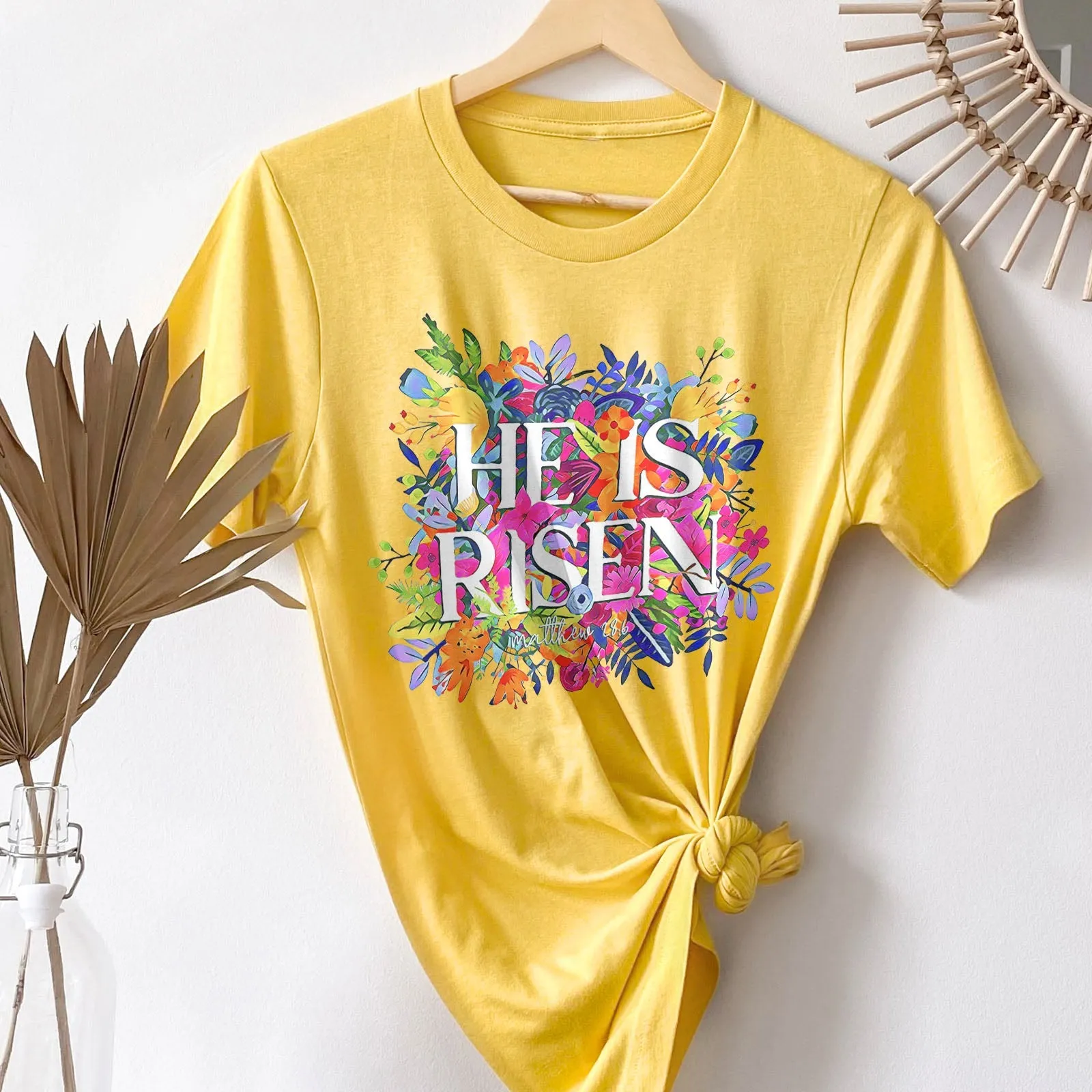 He Is Risen Bright Easter Flowers Tee Shirts For Women - Christian Easter T Shirts