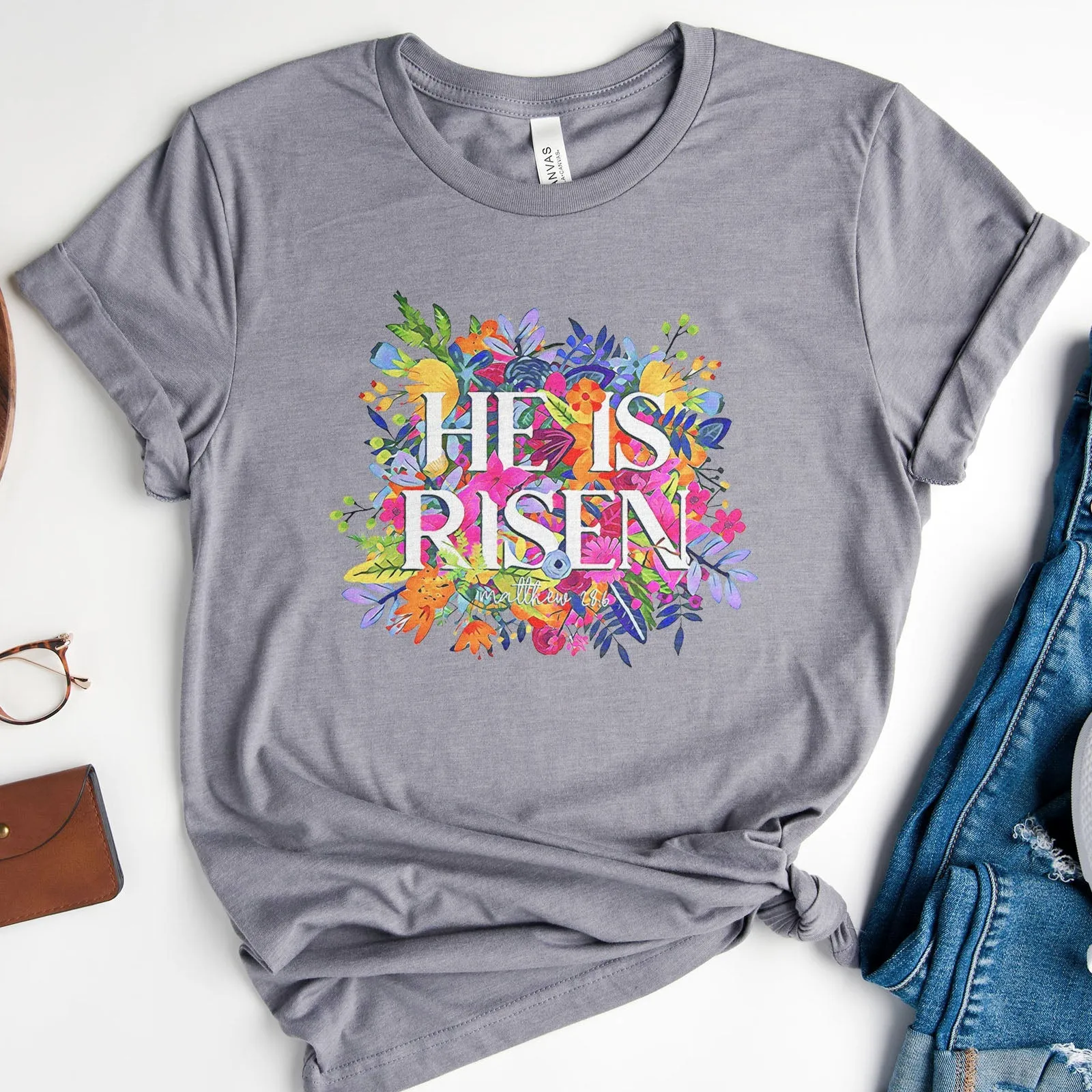 He Is Risen Bright Easter Flowers Tee Shirts For Women - Christian Easter T Shirts