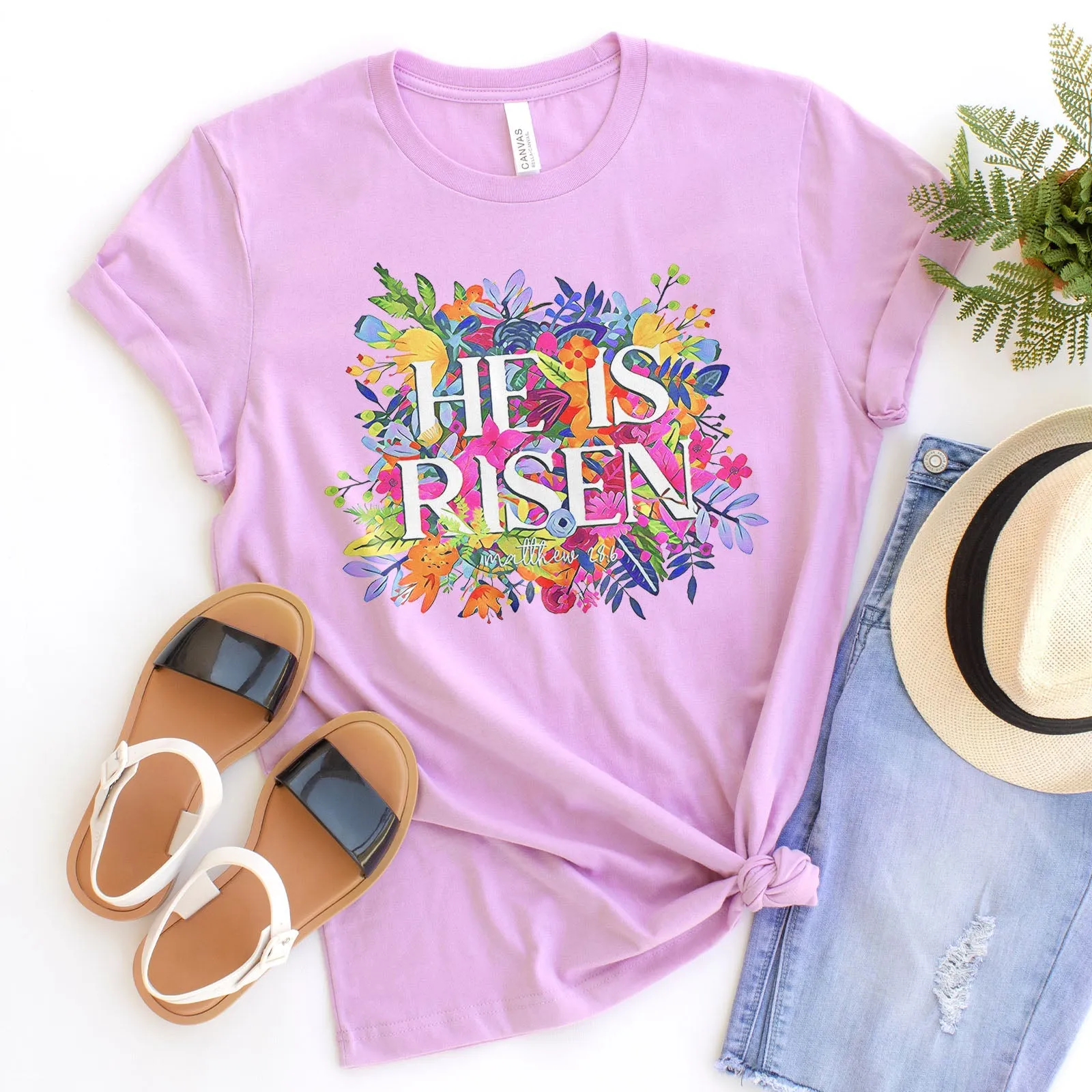 He Is Risen Bright Easter Flowers Tee Shirts For Women - Christian Easter T Shirts