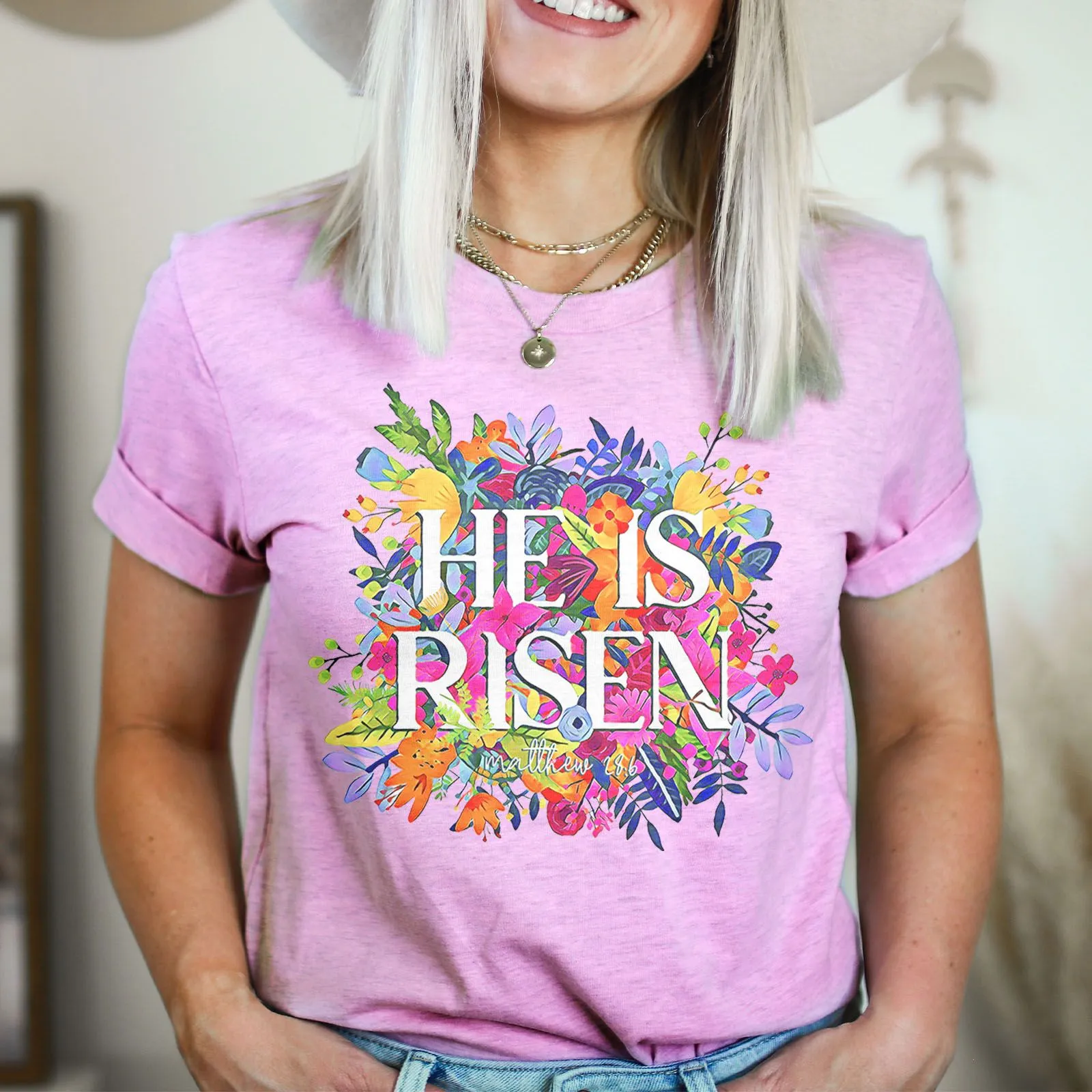 He Is Risen Bright Easter Flowers Tee Shirts For Women - Christian Easter T Shirts