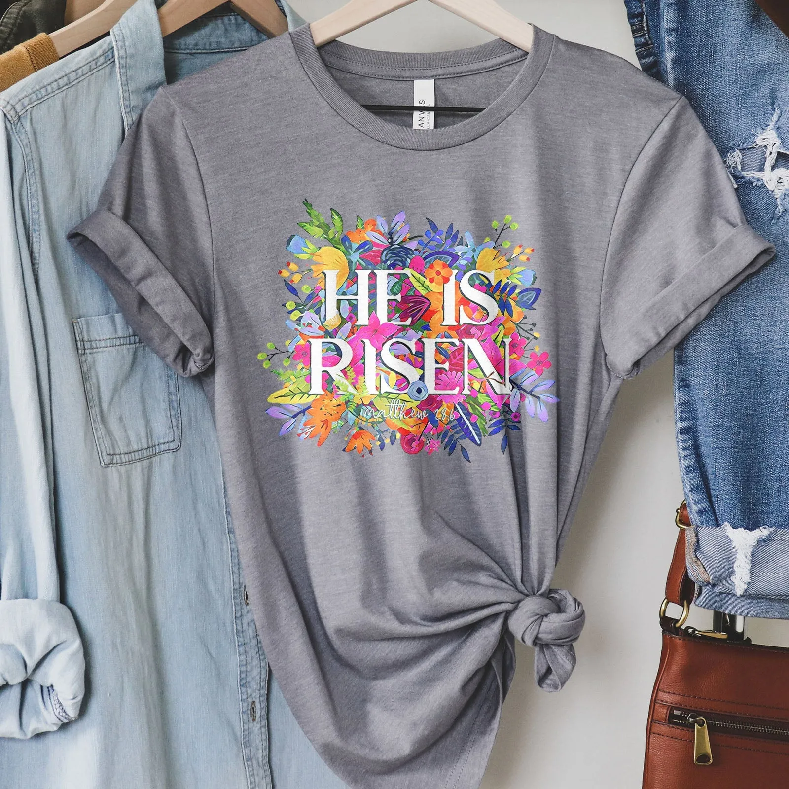 He Is Risen Bright Easter Flowers Tee Shirts For Women - Christian Easter T Shirts