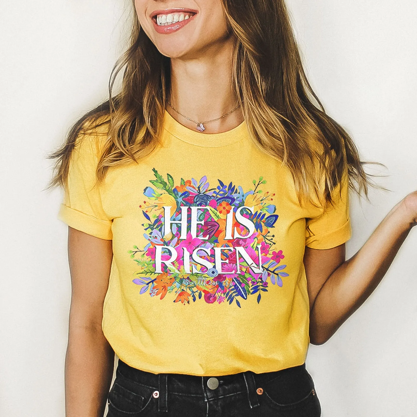 He Is Risen Bright Easter Flowers Tee Shirts For Women - Christian Easter T Shirts