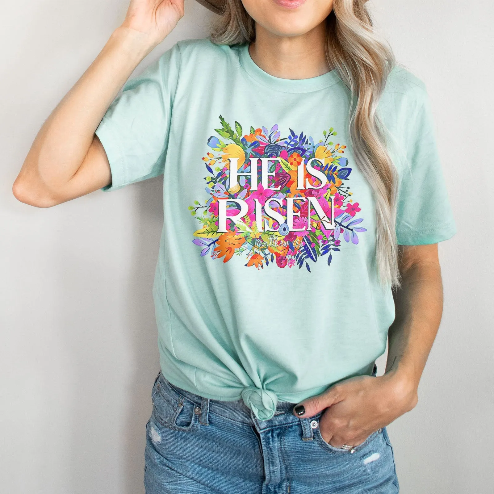 He Is Risen Bright Easter Flowers Tee Shirts For Women - Christian Easter T Shirts