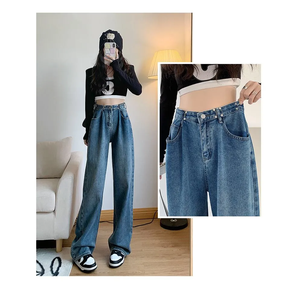 High-Waisted Retro Slimming Loose Fit Straight Leg Jeans