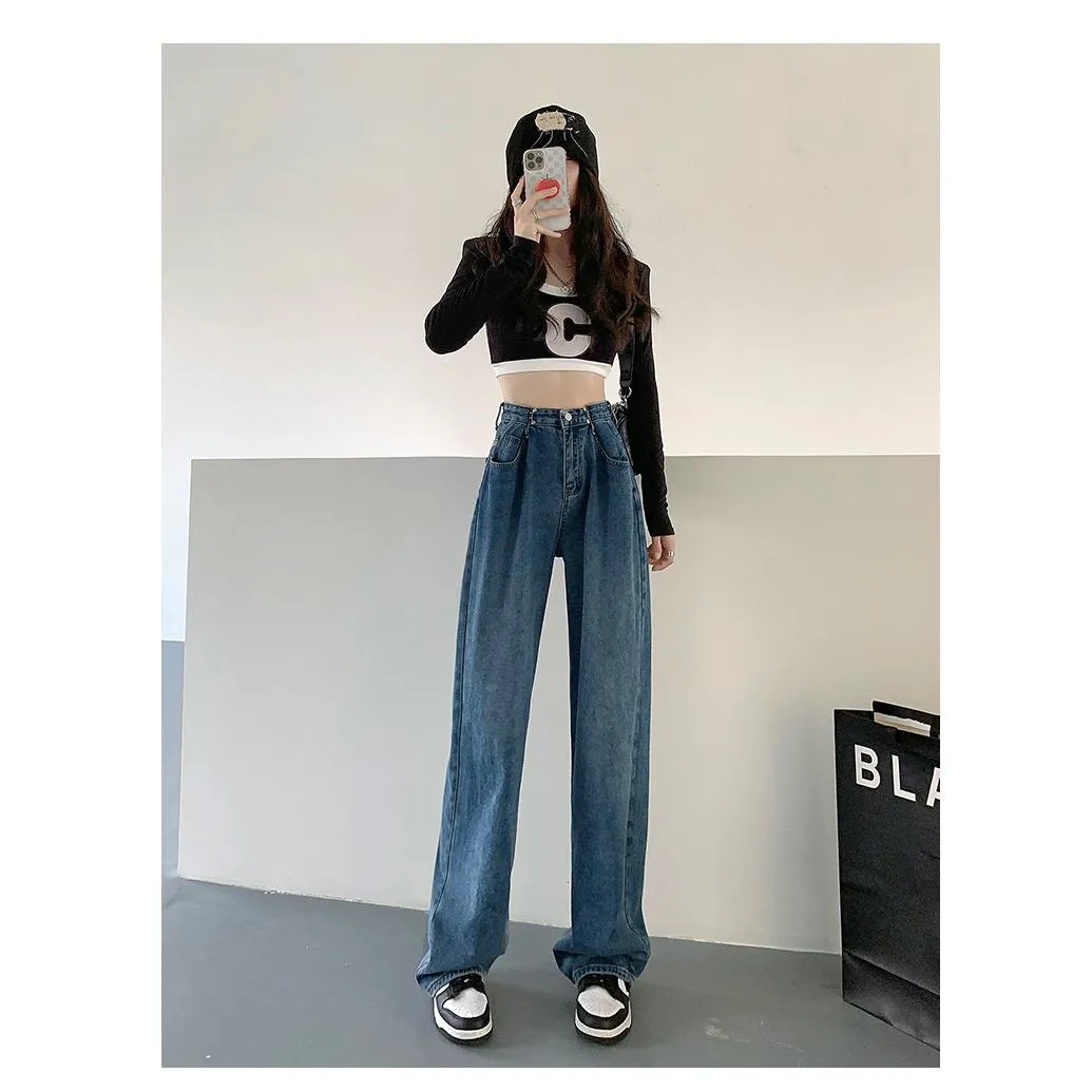 High-Waisted Retro Slimming Loose Fit Straight Leg Jeans