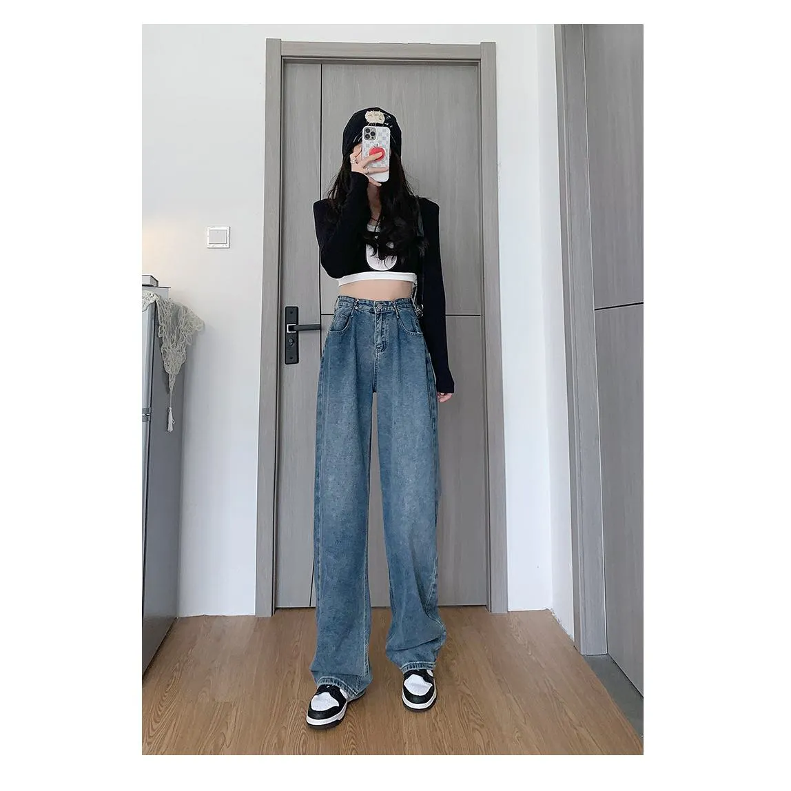 High-Waisted Retro Slimming Loose Fit Straight Leg Jeans