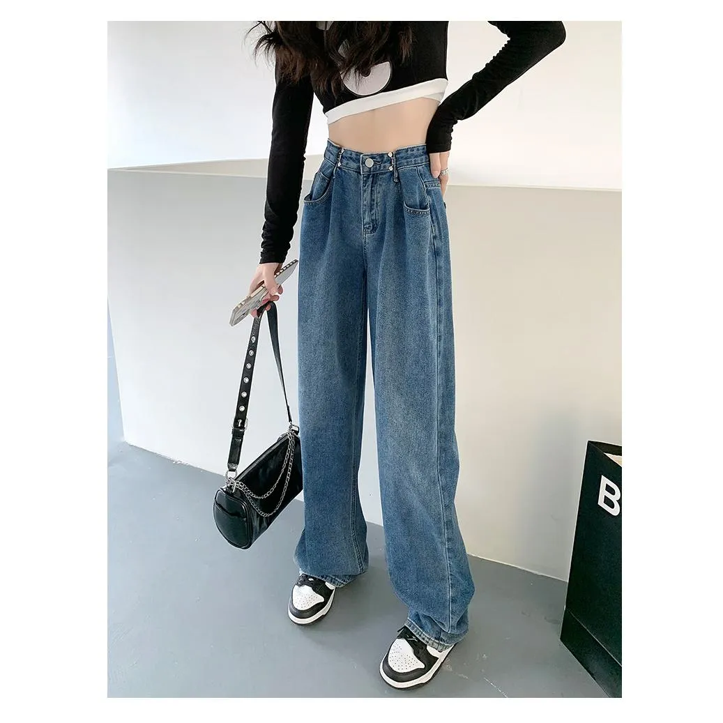 High-Waisted Retro Slimming Loose Fit Straight Leg Jeans