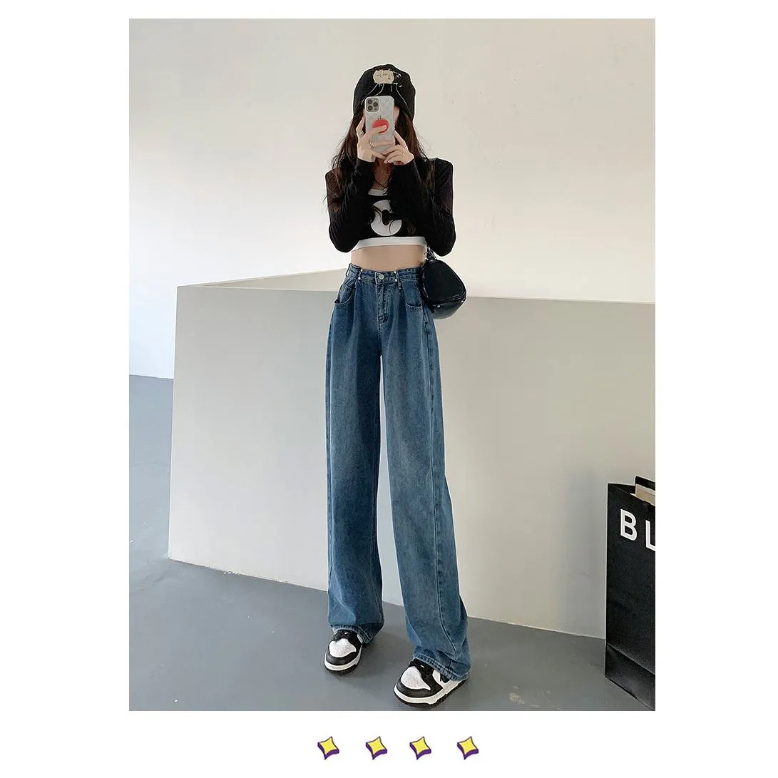 High-Waisted Retro Slimming Loose Fit Straight Leg Jeans