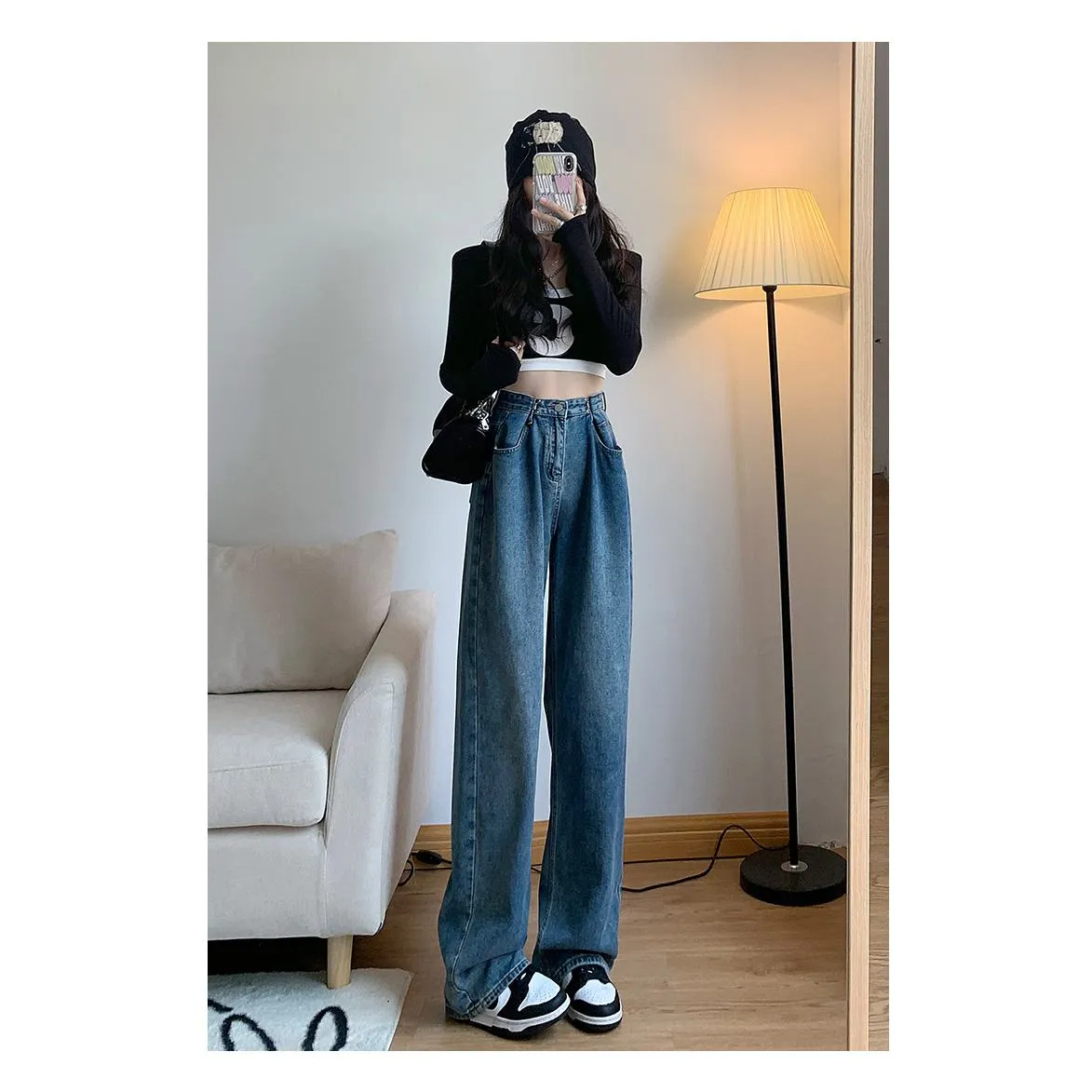 High-Waisted Retro Slimming Loose Fit Straight Leg Jeans