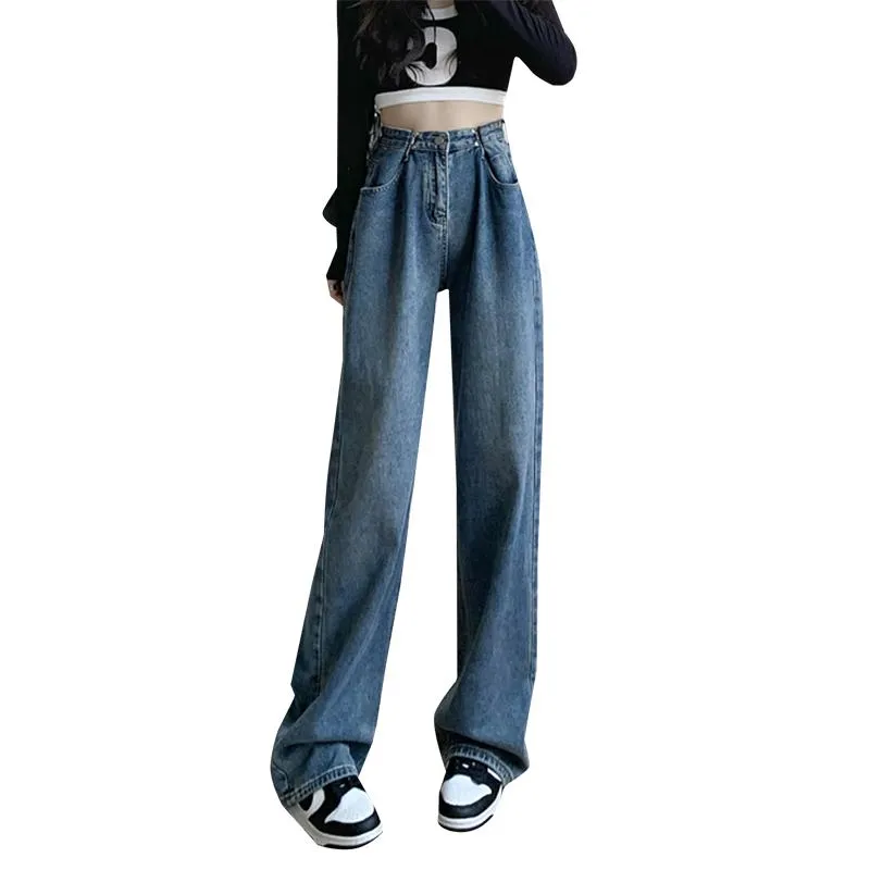 High-Waisted Retro Slimming Loose Fit Straight Leg Jeans