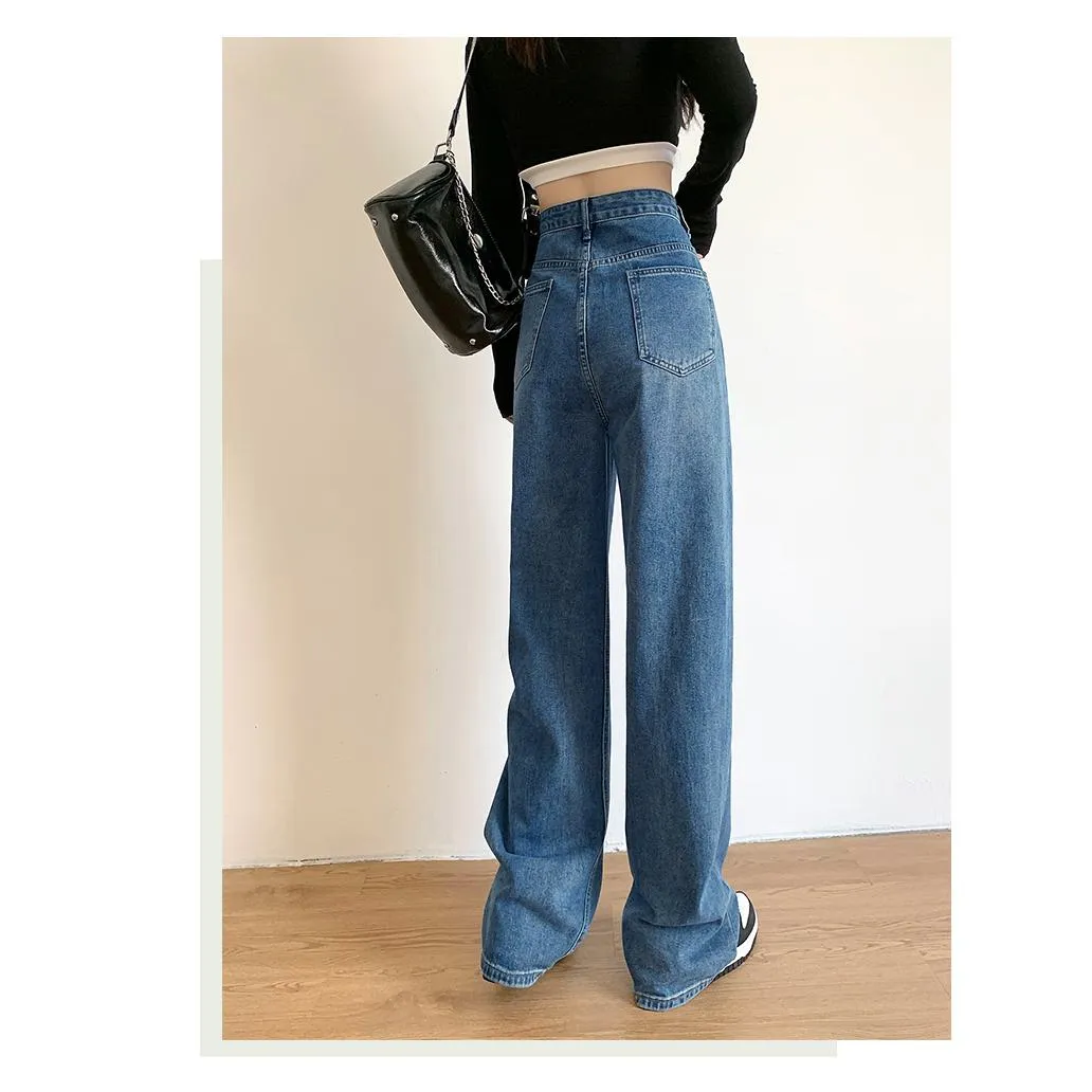 High-Waisted Retro Slimming Loose Fit Straight Leg Jeans