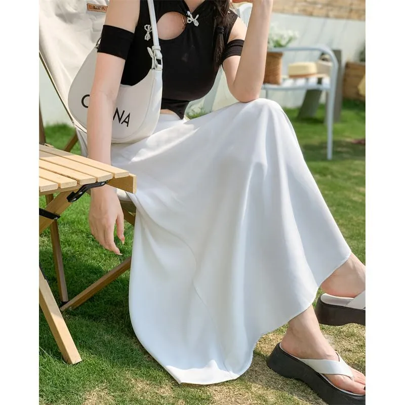 High-Waisted Solid Color Full Skirt Fairy Skirt Versatile Long Style Graceful Classic Skirt