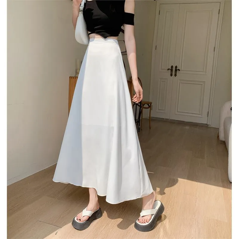 High-Waisted Solid Color Full Skirt Fairy Skirt Versatile Long Style Graceful Classic Skirt