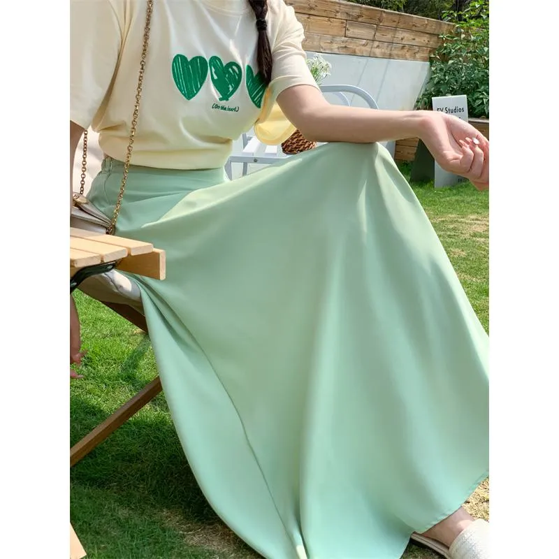 High-Waisted Solid Color Full Skirt Fairy Skirt Versatile Long Style Graceful Classic Skirt