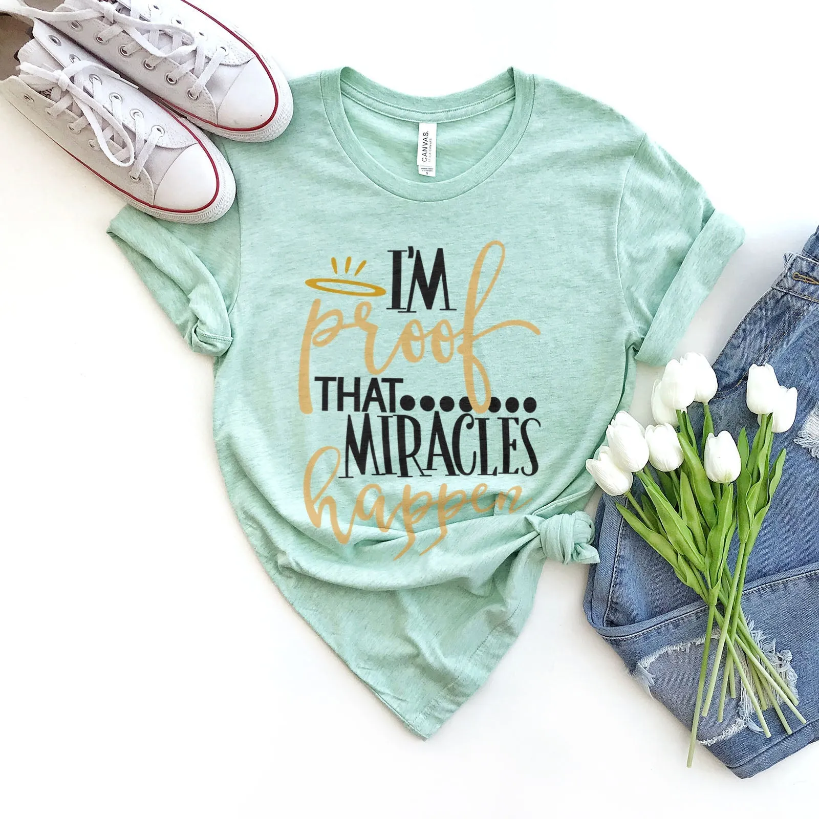 I'm Proof Miracles Happen Tee Shirts For Women - Christian Shirts for Women - Religious Tee Shirts