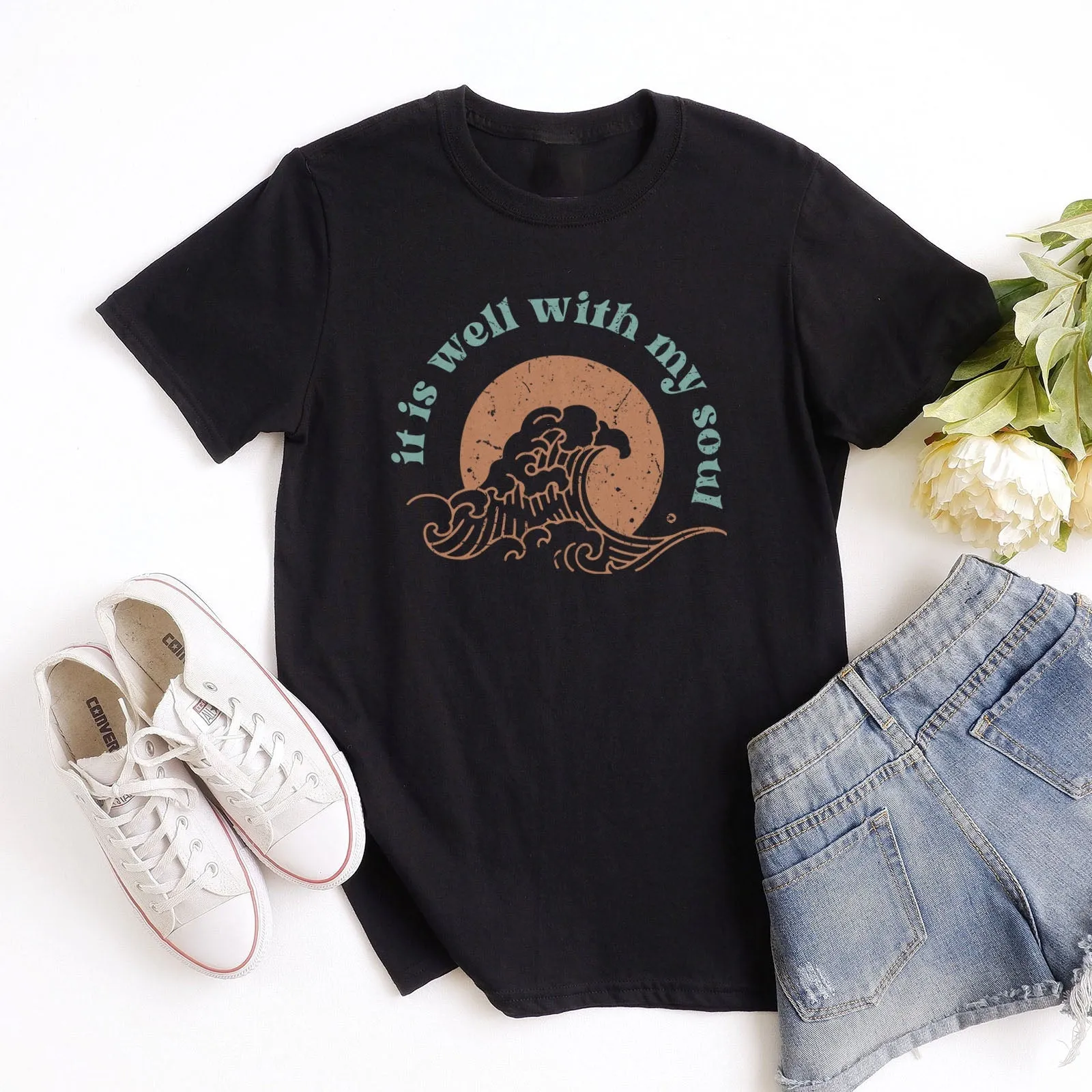 It Is Well With My Soul Retro Waves Tee Shirts For Women - Christian Shirts for Women - Religious Tee Shirts